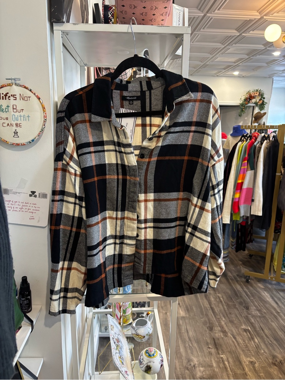 Madewell Black Cream Brown Plaid Button-Down flannel